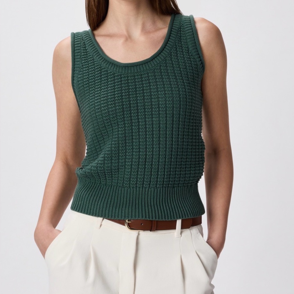 Quince Organic Cotton Waffle Stitch Sweater Tank Top Green Size M